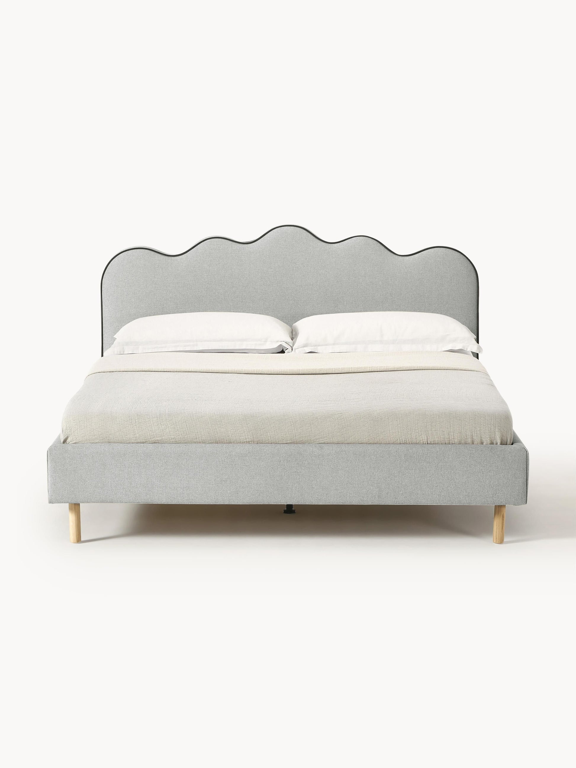 Romy Upholstered Bed, Wavy Headboard