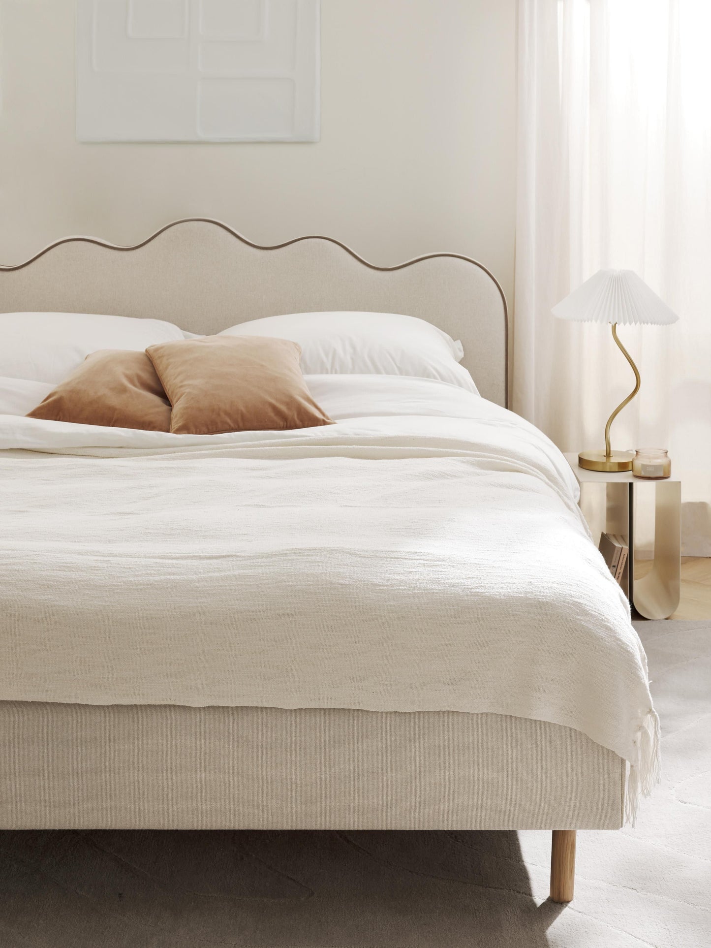 Romy Upholstered Bed, Wavy Headboard