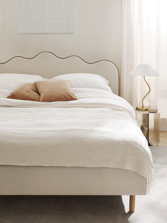 Romy Upholstered Bed, Wavy Headboard