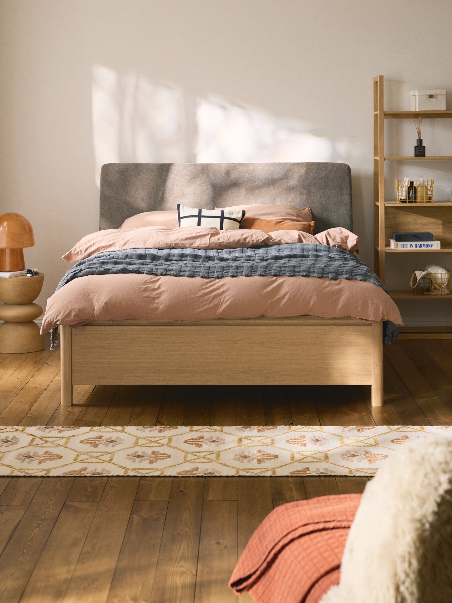 Santiago Wooden Bed with Drawers and Upholstered Headboard