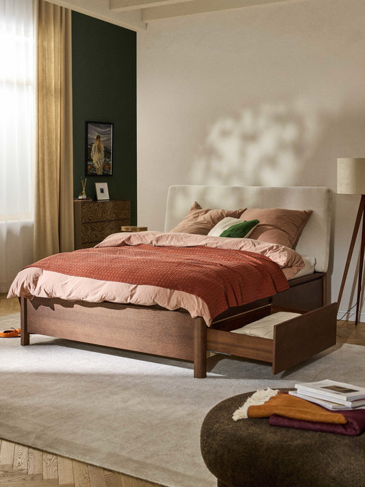 Santiago Wooden Bed with Drawers and Upholstered Headboard