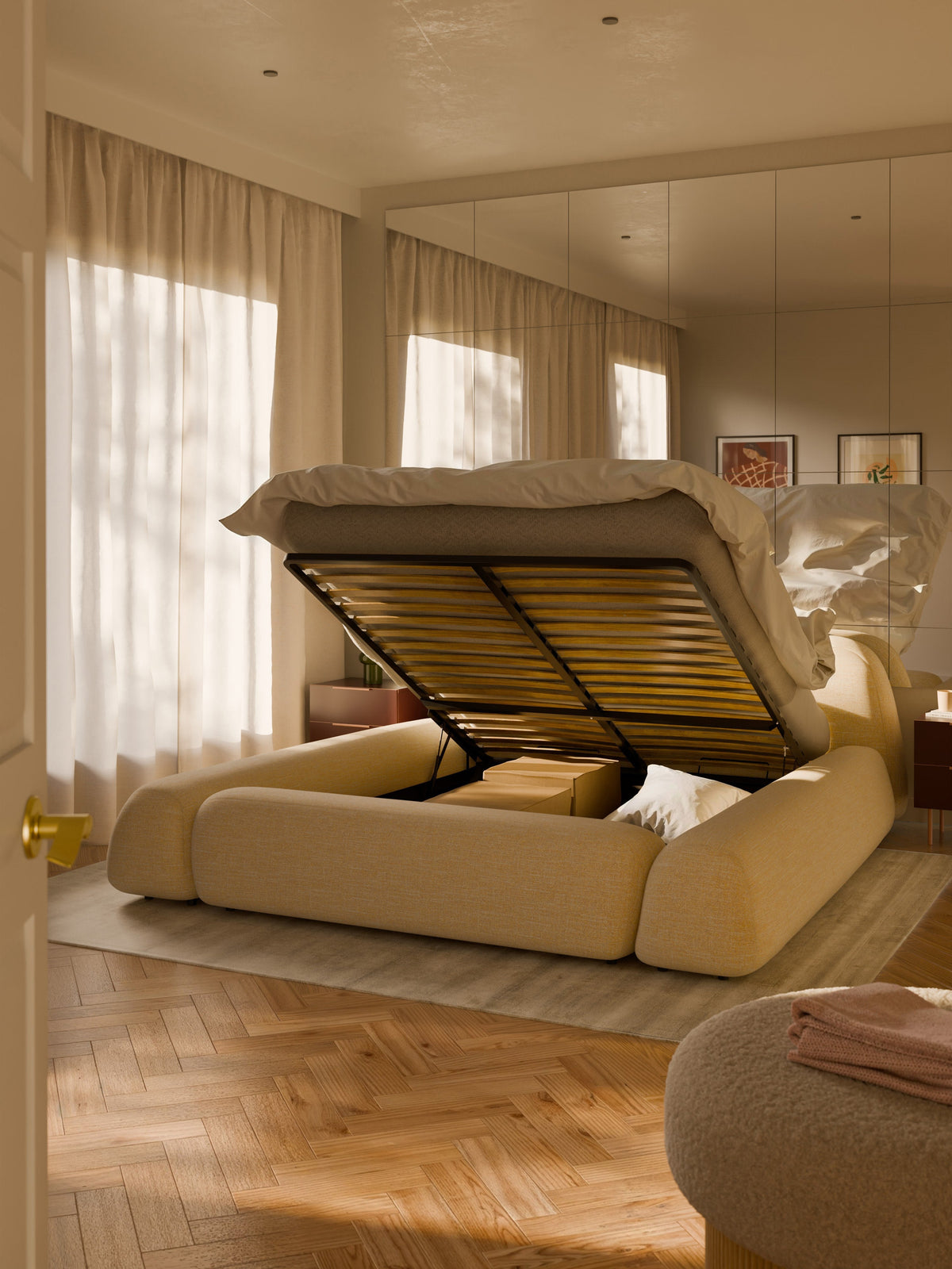 Wolke Bouclé Storage Bed, Upholstered