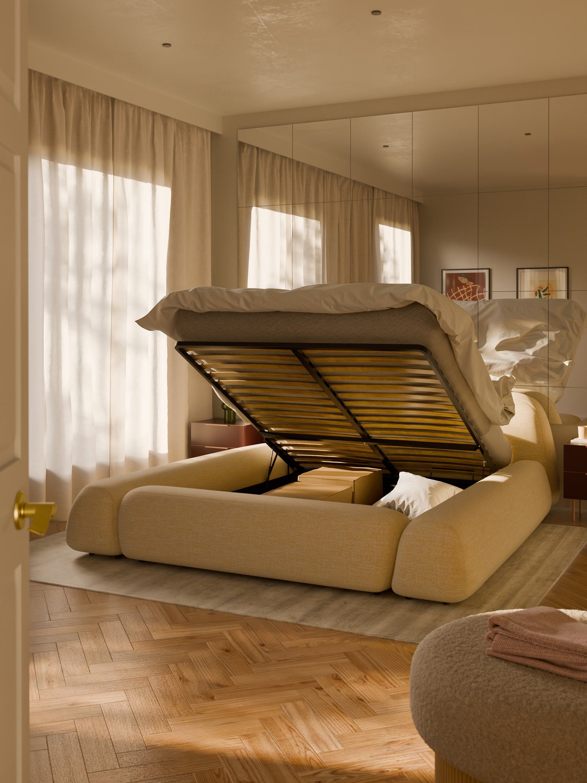 Wolke Bouclé Storage Bed, Upholstered