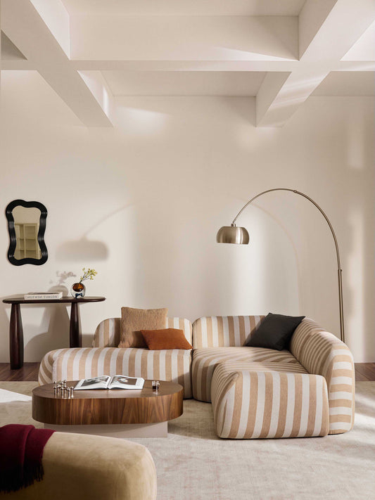 Wolke Modular Corner Sofa (4-Seater), Striped, with Chaise Longue