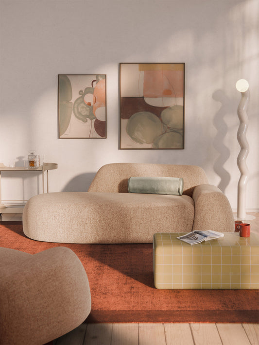 Wolke Sofa (2-Seater) in Bouclé with Chaise Longue