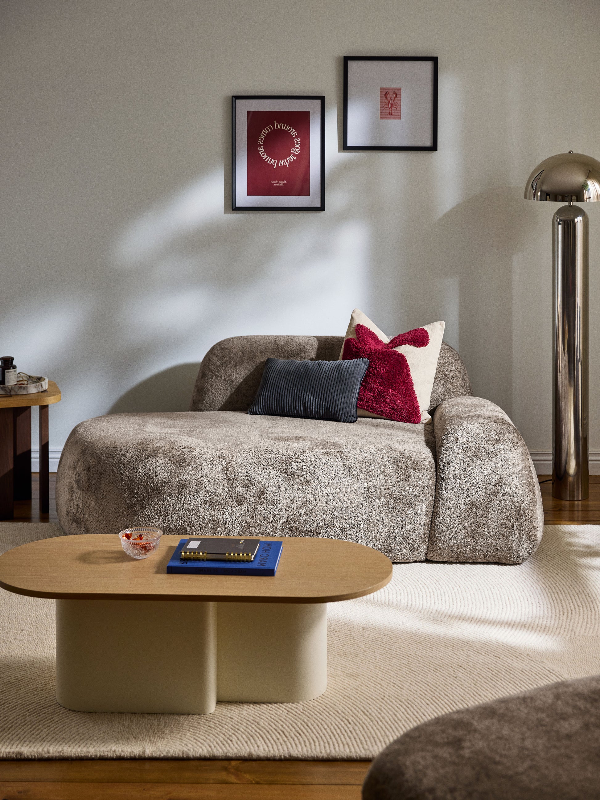 Wolke Sofa with Chaise Longue, Teddy Bouclé, 2-Seater