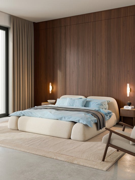 Wolke Upholstered Bed, Bouclé